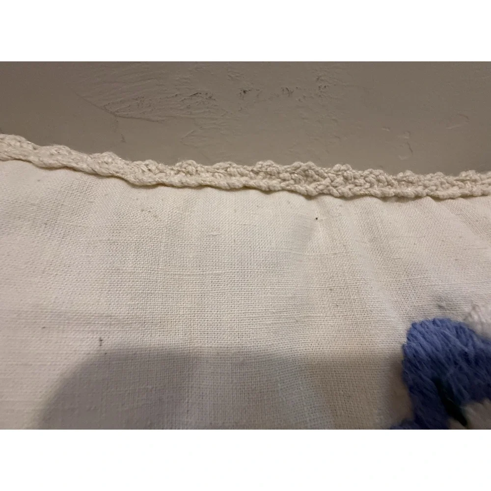 Vintage Hand-Embroidered Floral Throw Pillow with Crochet Trim 13